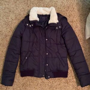 navy blue puffer jacket, fits like s/m, aeropostle